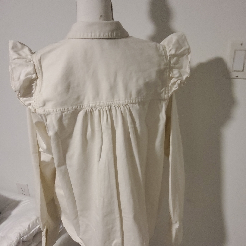 Free People Cream Ruffle Button Down Shirt - Picture 6 of 8